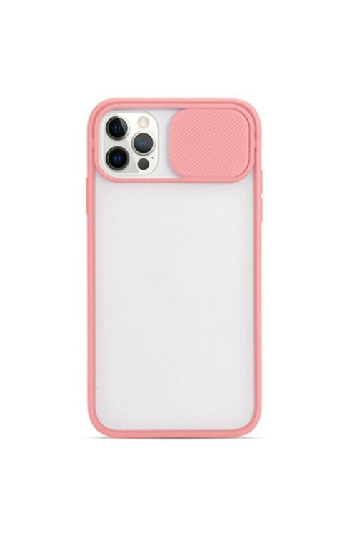 Ally Iphone 12 Pro Max 6.7 Kamera Koruyucu Sürgülü Şeffaf Kılıf Pembe