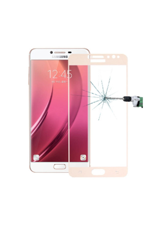 Ally Samsung Galaxy C8 J7+ Plus İçin Full Kaplama Kırılmaz Cam Ekran Koruyucu Gold