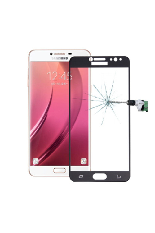 Ally Samsung Galaxy C8 J7+ Plus İçin Full Kaplama Kırılmaz Cam Ekran Koruyucu Siyah