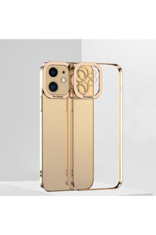 Ally Fashion Series Iphone 11 6.1İnç Kılıf Renkli Kenar Lazer Çerçeveli Silikon Kılıf Gold