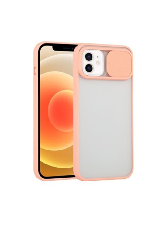 Ally Iphone 12 Uyumlu 6.1 Kamera Lens Korumalı Sürgülü Tpu Şeffaf Kılıf Pembe