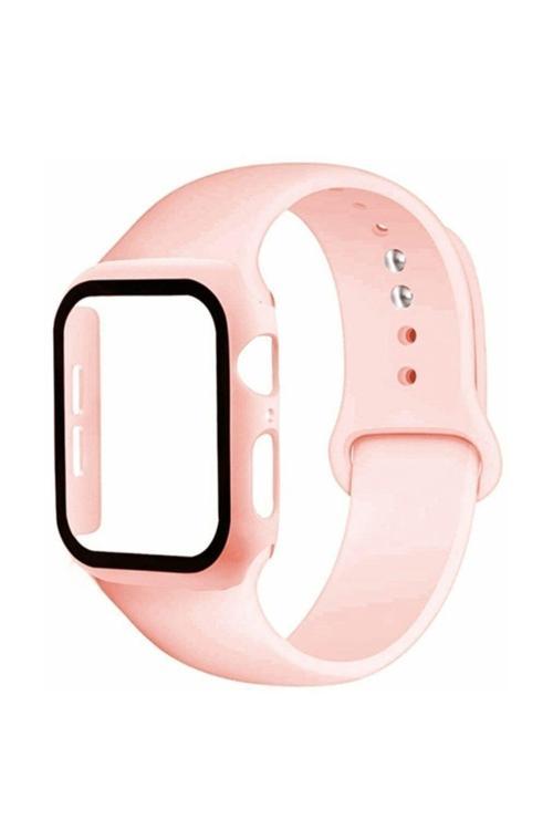 Ally Apple Watch 4-5-6 40Mm Silikon Kordon Kayış Ve Ekran Koruyucu Kılıf Toz Pembe