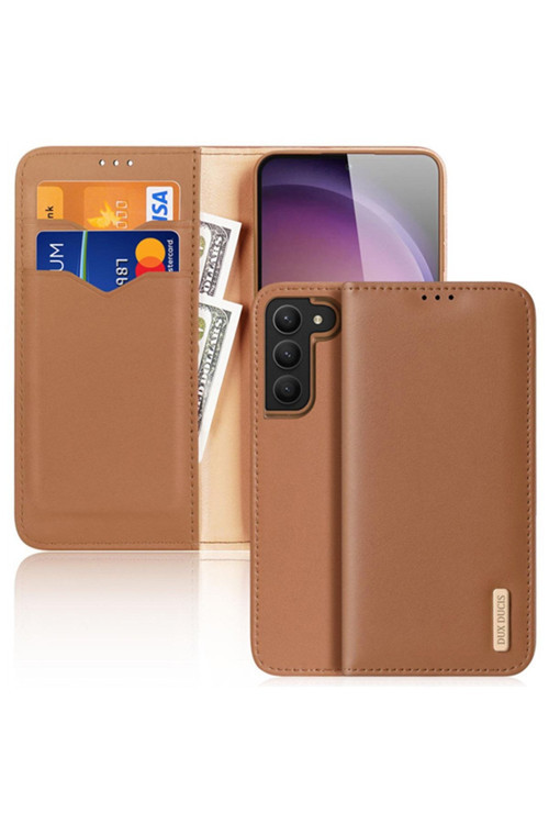 Sm Galaxy S23 Kılıf Mıknatıslı Cüzdanlı Deri Kılıf Hivo Series Kahverengi