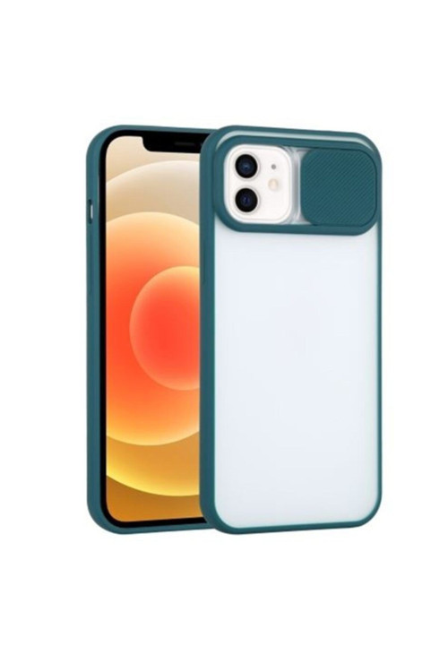 Ally Iphone 12 Uyumlu 6.1 Kamera Lens Korumalı Sürgülü Tpu Şeffaf Kılıf Yeşil