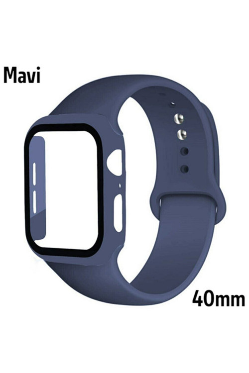 Ally Apple Watch 4-5-6 40Mm Silikon Kordon Kayış Ve Ekran Koruyucu Kılıf-Mavi