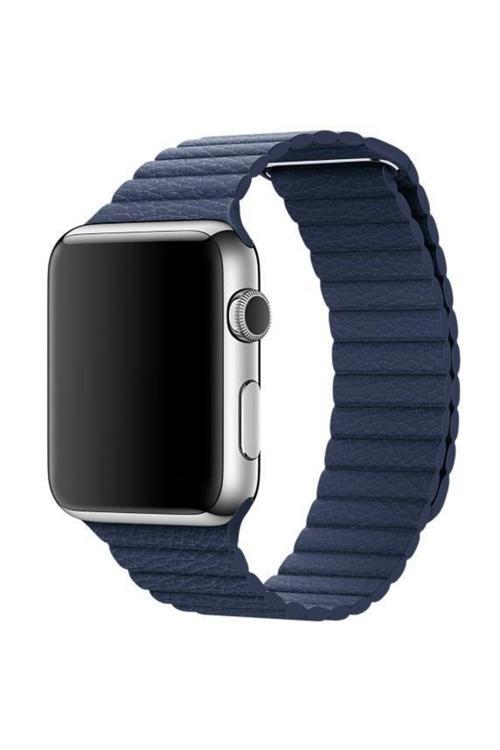 Apple Watch 7-8 41Mm 6-5-4 40Mm Uyumlu Deri Loop Kayış Kordon 3-2-1 38Mm Mavi