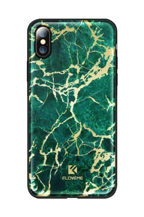 Floveme Iphone X Xs Mermer Desenli Premium Silikon Kılıf Yeşil