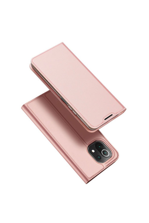 Mi 11 Lite Uyumlu Kılıf Kapaklı Flip Cover Kılıf Skinpro Series Rose Gold