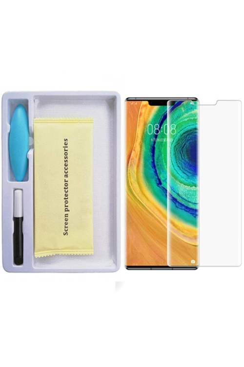 Huawei Mate 30 Pro Full Liquid+Uv Işık 3D Kırılmaz Cam Ekran Koruyucu - Şeffaf