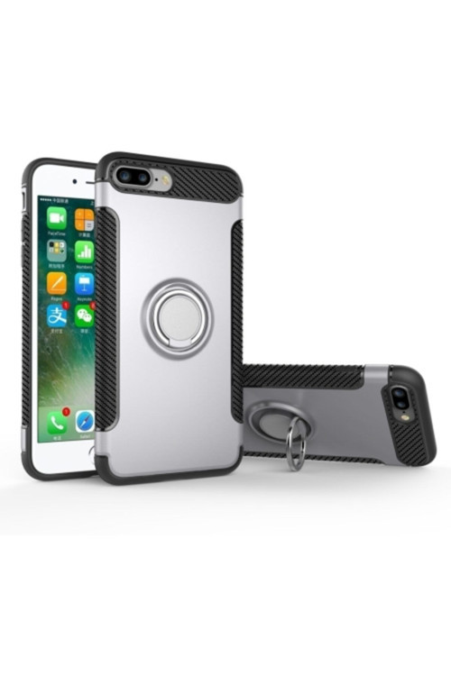 İphone 7Plus İphone 8Plus 360 Doner Yüzüklü Darbe Emici Armor Kılıf Gümüş