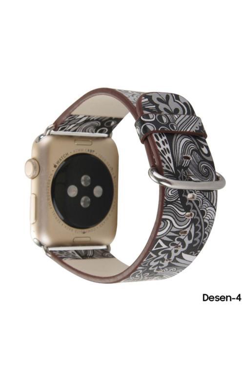 Apple Watch 7-8 45Mm 6-5-4 44Mm Döngü Desenli Pu Deri Kordon Kayış 3-2-1 42Mm Desenli 4