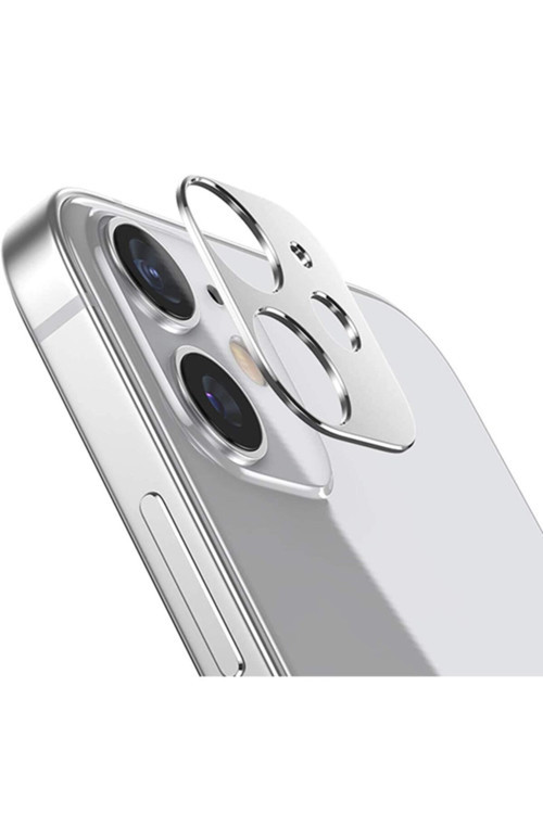 Iphone 12 Mini Uyumlu 3D Metal Kamera Koruyucu Metal Lens-Gümüş