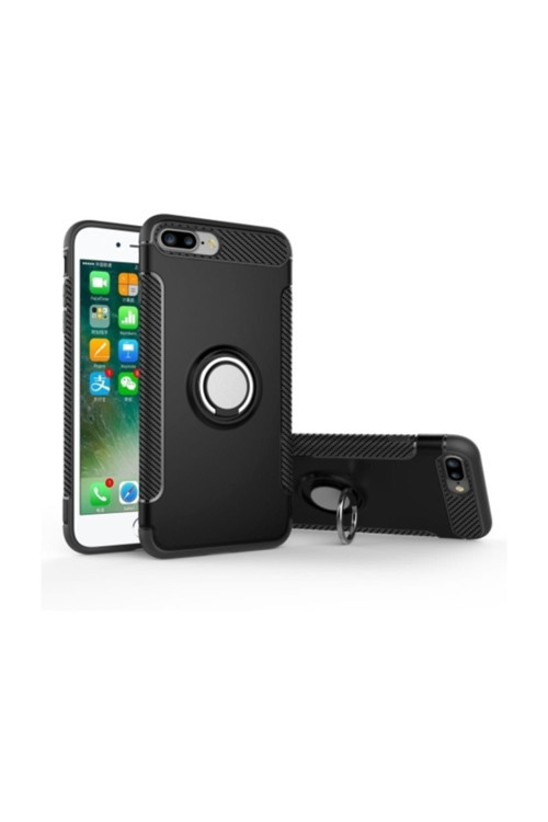 İphone 7Plus İphone 8Plus 360 Doner Yüzüklü Darbe Emici Armor Kılıf Siyah