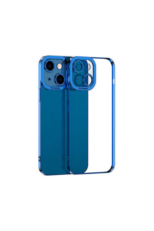 Fashion Series Iphone 13 6.1İnç Kılıf Renkli Kenar Lazer Çerçeveli Silikon Kılıf Mavi
