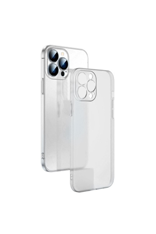 Iphone 13 Pro Max 6.7İnch Frosted Glass Şeffaf Kamera Korumalı Kılıf Beyaz