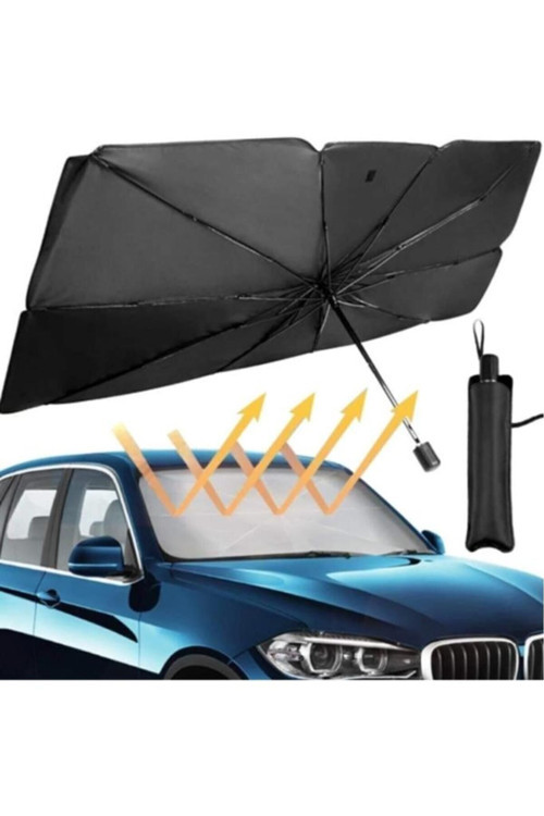 Ally Araba Güneş Gölge Koruyucu Şemsiye Oto Ön Cam Güneşlik(145Cm*79Cm) Siyah,Gri
