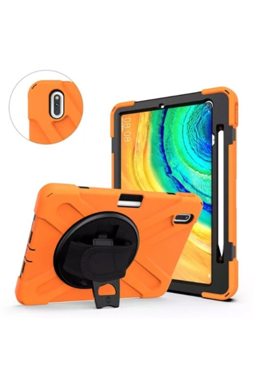 Huawei Matepad Pro 10.8 Kılıf Shockproof 3 Katmanlı Standlı Zırh Kılıf Turuncu