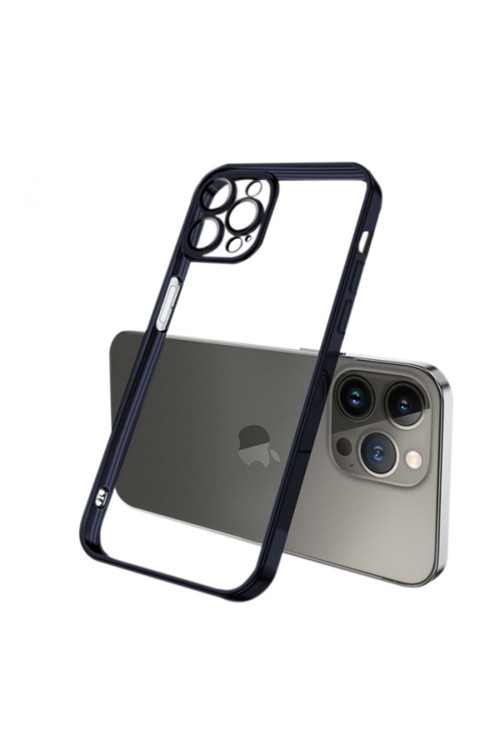 Fashion Series Iphone 13 Pro Max Kılıf Renkli Kenar Lazer Çerçeveli Silikon Kılıf Füme