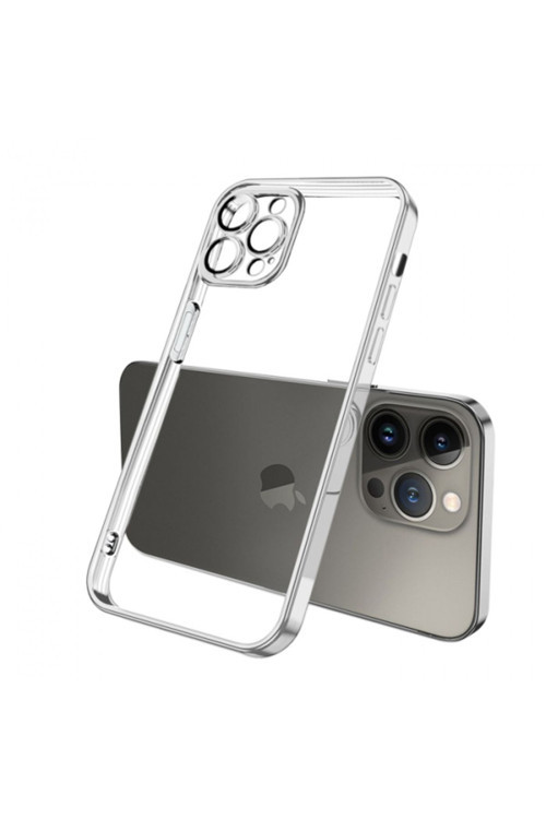 Fashion Series Iphone 13 Pro Max Kılıf Renkli Kenar Lazer Çerçeveli Silikon Kılıf Gümüş