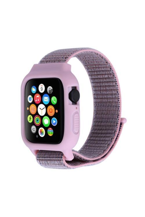 Ally Apple Watch 6-Se-5-4 44Mm - 3-2-1 42Mm Kayış Kordon Kılıf Silikon Pembe