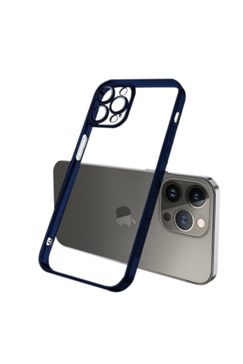 Fashion Series Iphone 13 Pro Max Kılıf Renkli Kenar Lazer Çerçeveli Silikon Kılıf Lacivert