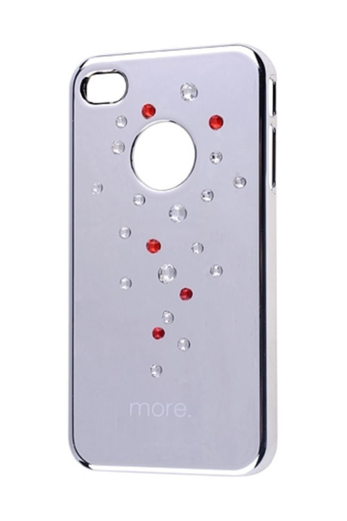 More İphone 4 - 4S Taşlı Kılıf 1 Adet Jelatin Hediyeli Gri