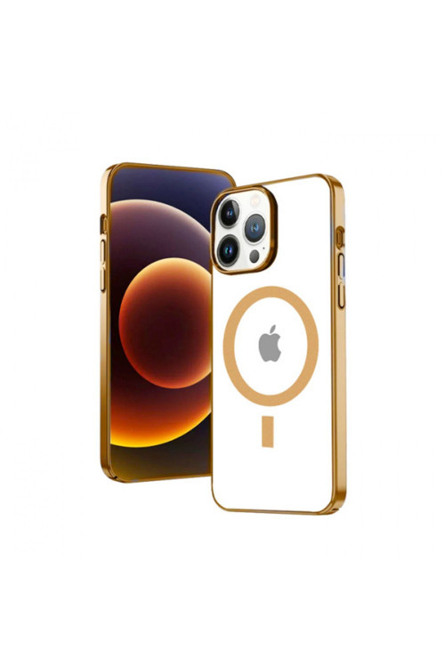 Iphone 13 Pro Max 6.7İnç Magsafe Uyumlu Renkli Kenar Silikon Kılıf Gold