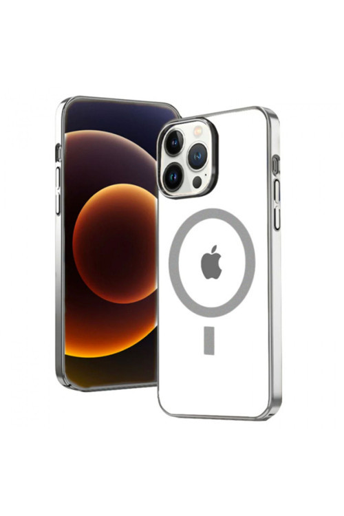 Iphone 13 Pro Max 6.7İnç Magsafe Uyumlu Renkli Kenar Silikon Kılıf Gümüş