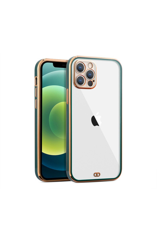 Iphone 12 Pro 6.1İnç Uyumlu Gold Çerçeve Kamera Korumalı Bumper Kılıf