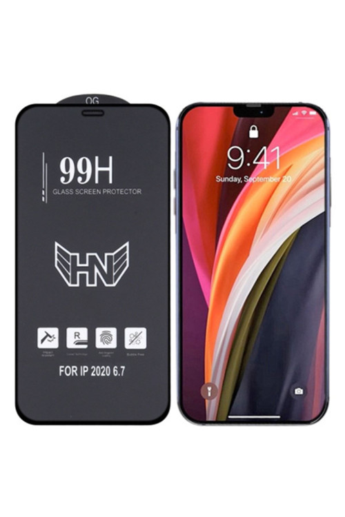 Iphone 12 Pro Max 6.7 3D Full High Aluminum Tempered Cam Ekran Koruyucu-Siyah