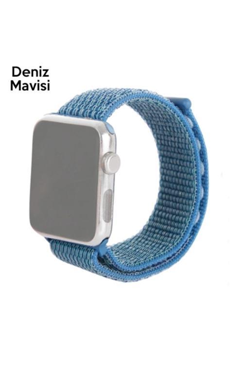 Ally Apple Watch 7 41Mm 6-5-4 40Mm Nylon Loop Spor Kayış Kordon 3-2-1 38Mm Deniz Mavisi