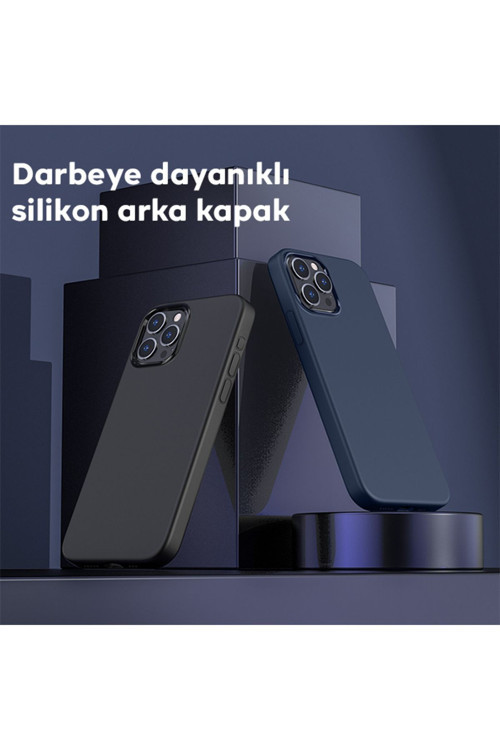 Pure Series İphone 15 Pro Uyumlu Manyetik Silikon Kılıf Mavi