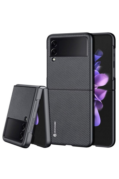 Fino Serisi Samsung Galaxy Z Flip3 Kılıf Premium Dokuma Silikon Kılıf Siyah