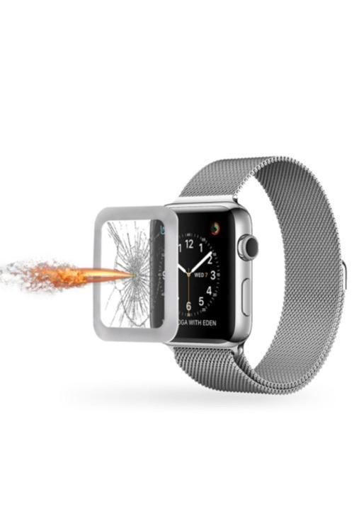 Apple Watch 1,2,3 42Mm 3D Kavisli Full Cam Ekran Koruyucu - Gümüş
