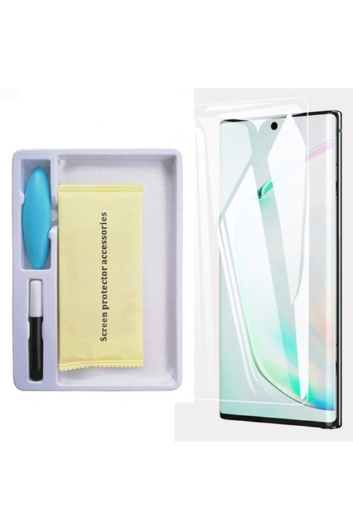 Sm Galaxy Note 10 Full Uv Liquid+Uv Işık 3D Kırılmaz Cam Ekran Koruyucu - Şeffaf
