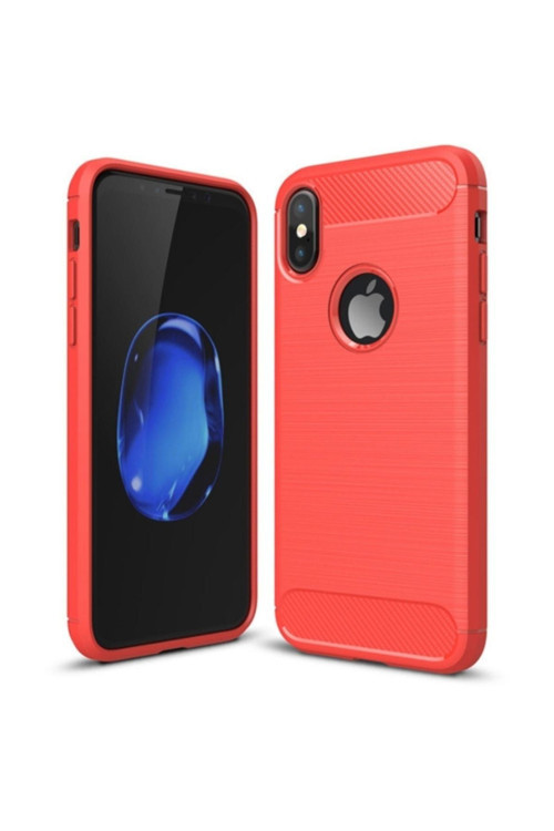 İphone X,10 Dark Ultra Koruma Karbon Fiber Doku Silikon Kılıf Kırmızı