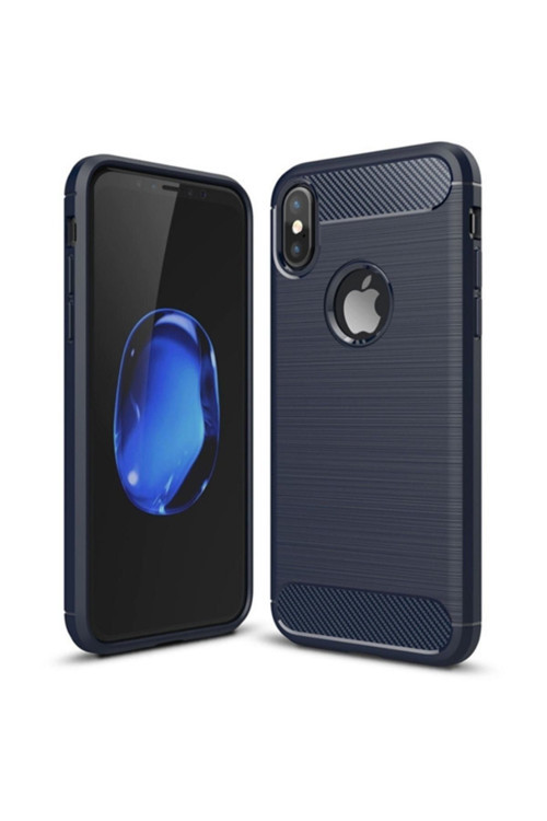 İphone X,10 Dark Ultra Koruma Karbon Fiber Doku Silikon Kılıf Lacivert