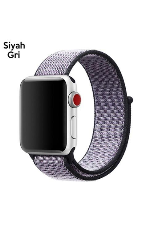 Ally Apple Watch 7 41Mm 6-5-4 40Mm Nylon Loop Spor Kayış Kordon 3-2-1 38Mm Siyah,Gri