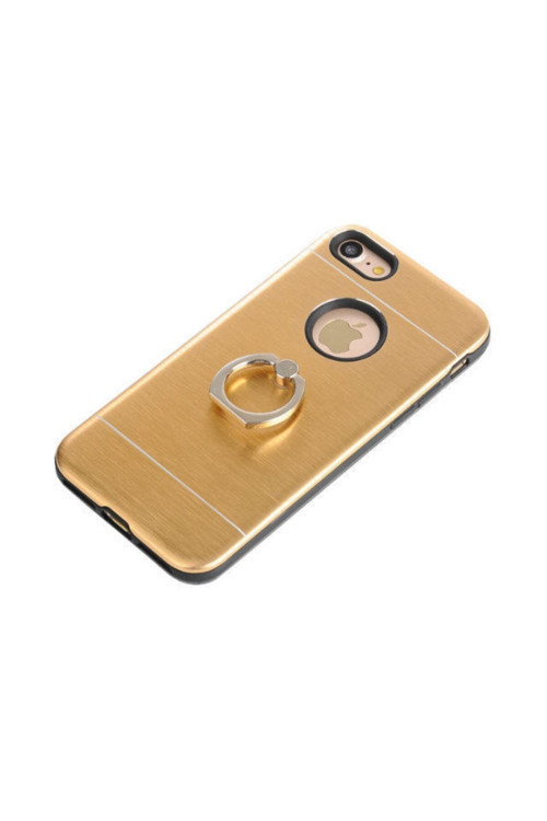 Iphone 7- 8-Se 2020 Uyumlu Gold Selfie Yüzüklü Arkası Metal Silikon Kılıf