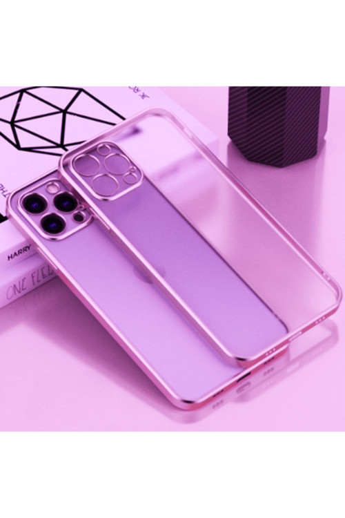 Iphone 12 Pro Max 6.7İnç Renkli Kenar Şeffaf Kılıf Kamera Korumalı Kılıf Rose Gold