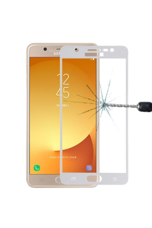Ally Samsung Galaxy J7 Max İçin Full Kaplama Kırılmaz Cam Ekran Koruyucu Beyaz