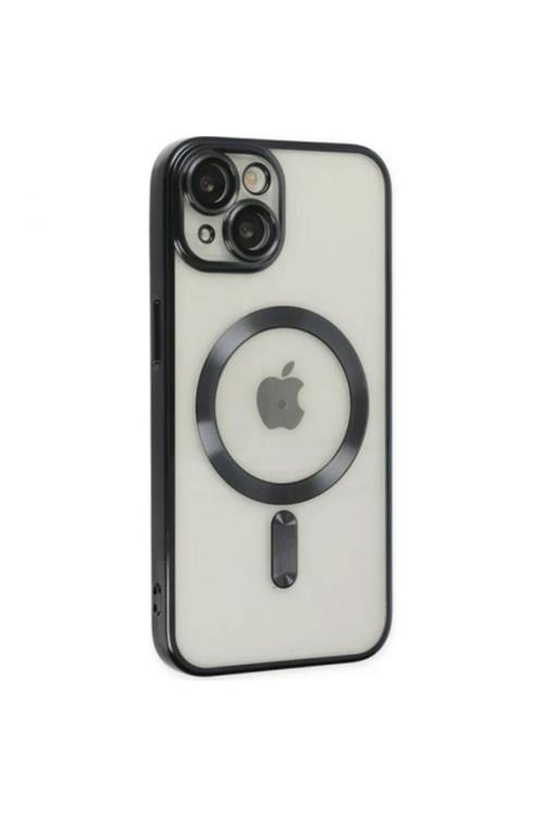 Iphone 14 Plus 6.7İnç Renkli Kenar Lazer Çerçeveli Magsafe Uyumlu Silikon Kılıf Siyah