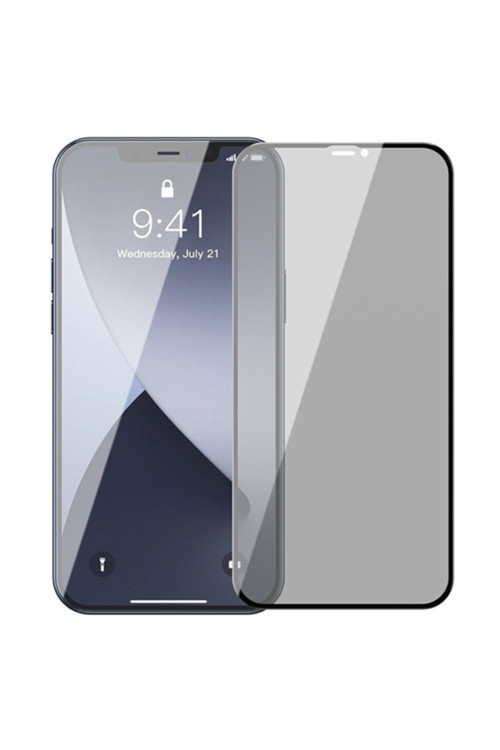 Iphone 12 Pro Max Uyumlu 6.7 0,23Mm Anti Spy Çerçeveli Tempered Cam Ekran Koruyucu 2 Adet Set Siyah