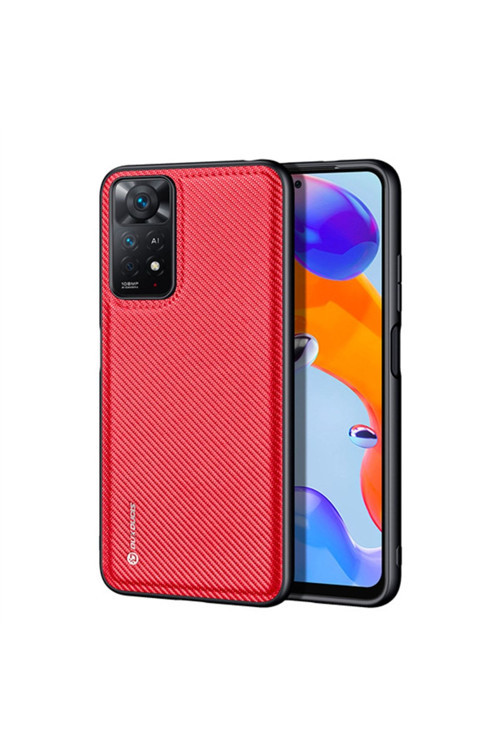 Fino Serisi Xiaomi Redmi Note 11 Pro Kılıf Premium Dokuma Silikon Kılıf Kırmızı Uyumlu
