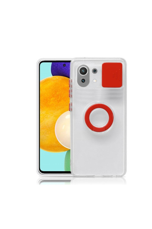 Xiaomi Mi 11 Lite Kılıf Sürgülü Kamera Lens Korumalı Yüzük Standlı Silikon Kılıf