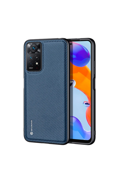 Fino Serisi Xiaomi Redmi Note 11 Pro Kılıf Premium Dokuma Silikon Kılıf Mavi Uyumlu