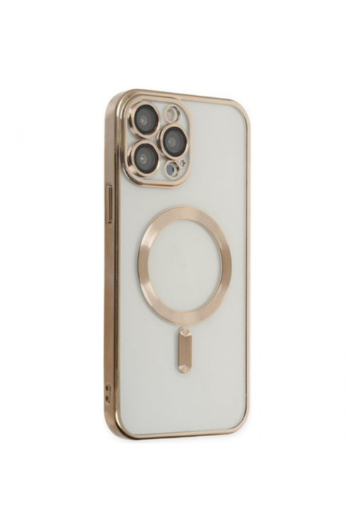 Iphone 14 Pro 6.1İnç Renkli Kenar Lazer Çerçeveli Magsafe Uyumlu Silikon Kılıf Gold