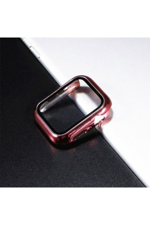 Apple Watch 6-5 4 44Mm 360 Derece Koruma Kılıf+Kırılmaz Cam - Rose Gold