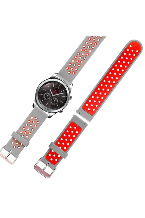 22Mm Gear S3 Watch 4 -Gt2 Gt2E 46Mm Kayış Kordon Metal Kopça Soft Silikon - Gri,Kırmızı