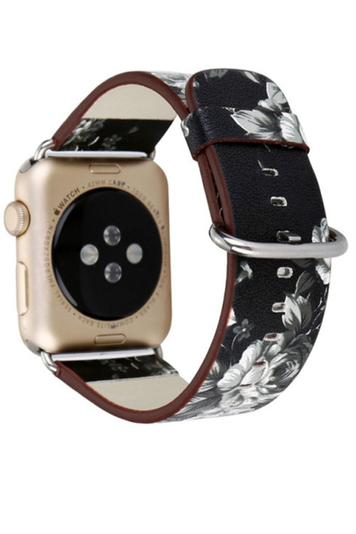 Iwatch Için 4-5 44Mm 1-2-3 42Mm Uyumlu Gül Desenli Pu Deri Kordon Kayış Desenli 1